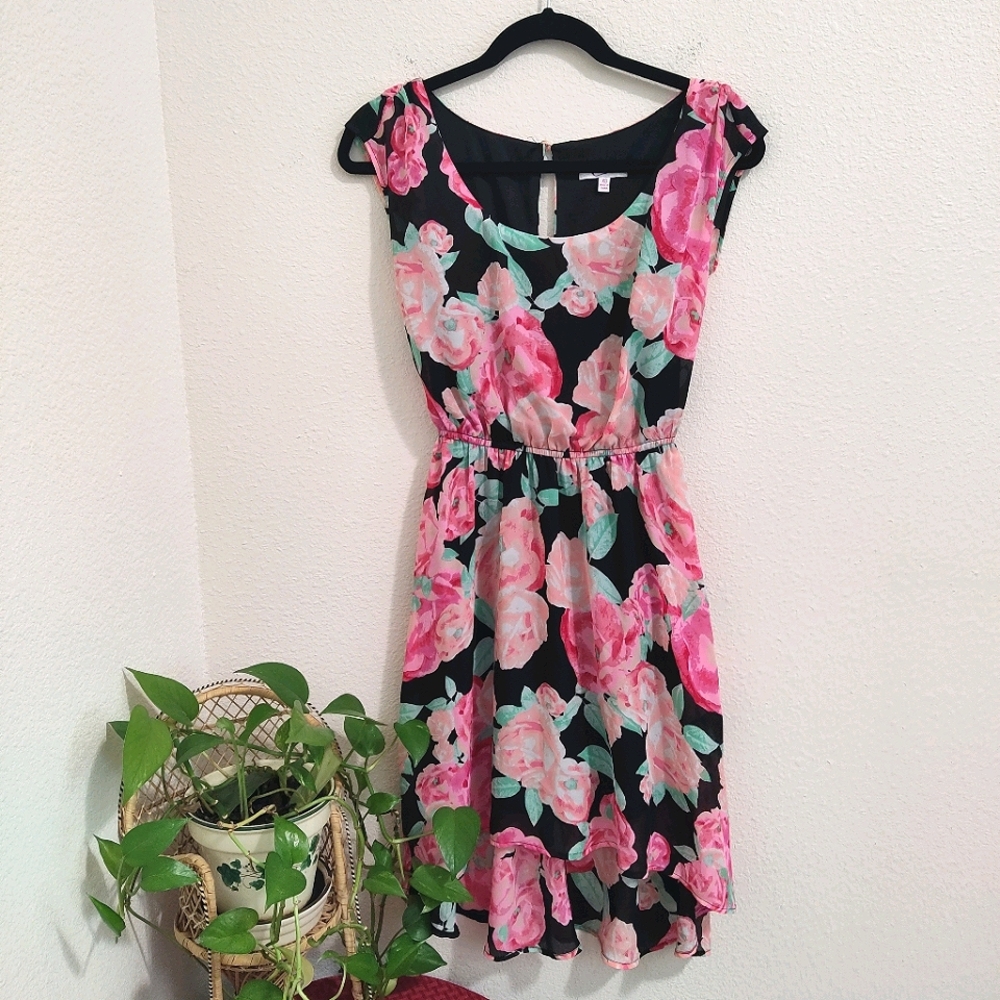 Candie's Women's Floral Dress XS Fully Lined Elastic Waist Summer Mini